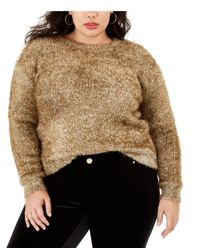 Rachel Roy Women's Plus Dehlia Metallic Crew Neck Sweater Yellow Size