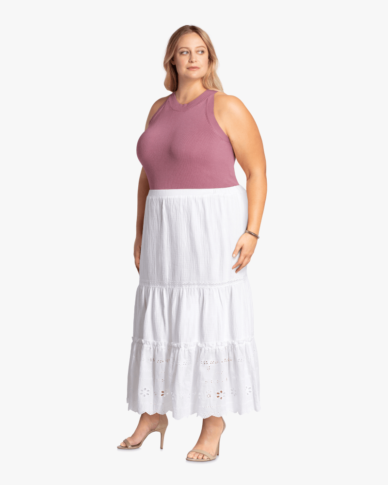 Plus size long white maxi skirt clearance