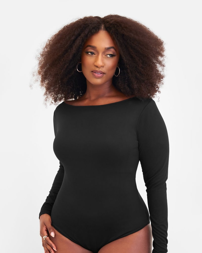 Boat-neck Bodysuit - Black - Ladies