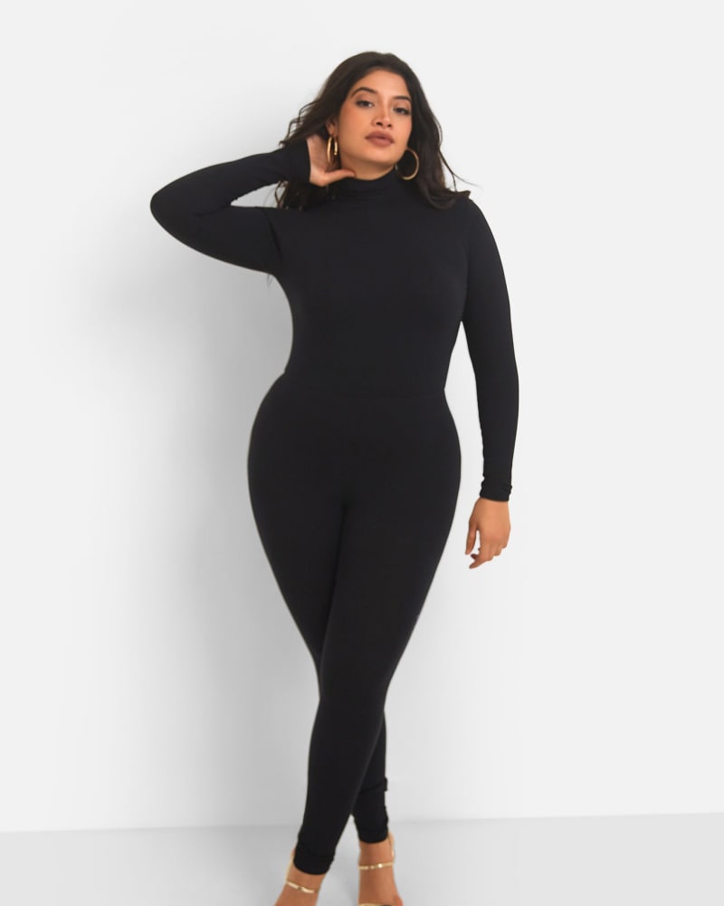 Black Roll Neck Long Sleeve Jumpsuit