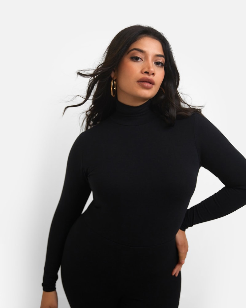 Black Roll Neck Long Sleeve Jumpsuit