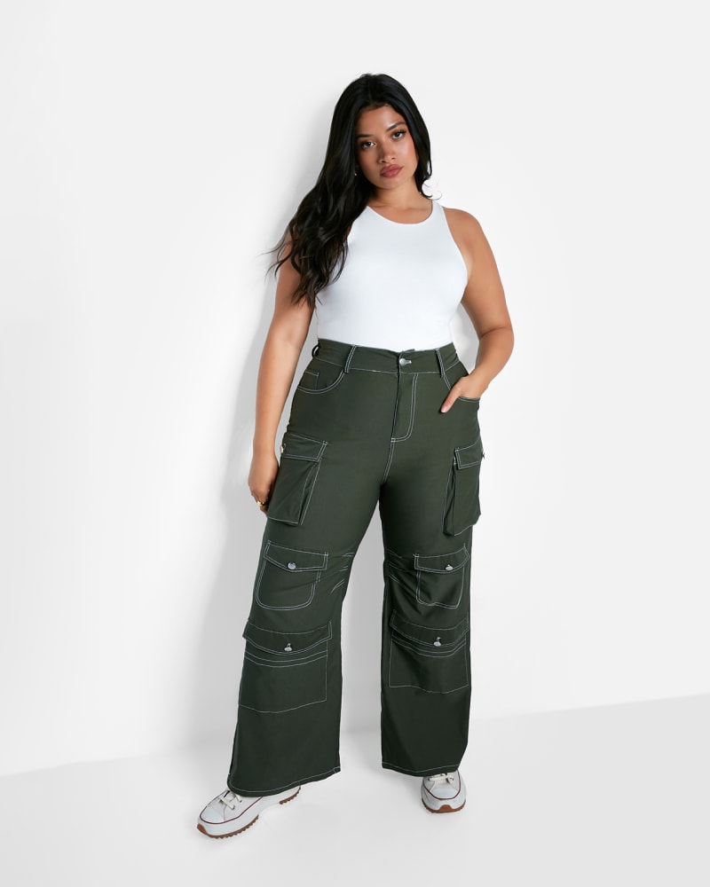 Green Wide Leg Cargo Pants Plus Size