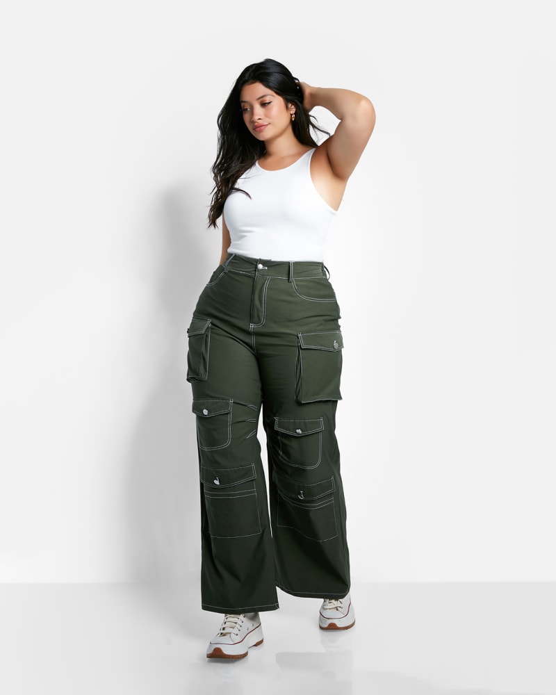 Green Wide Leg Cargo Pants Plus Size