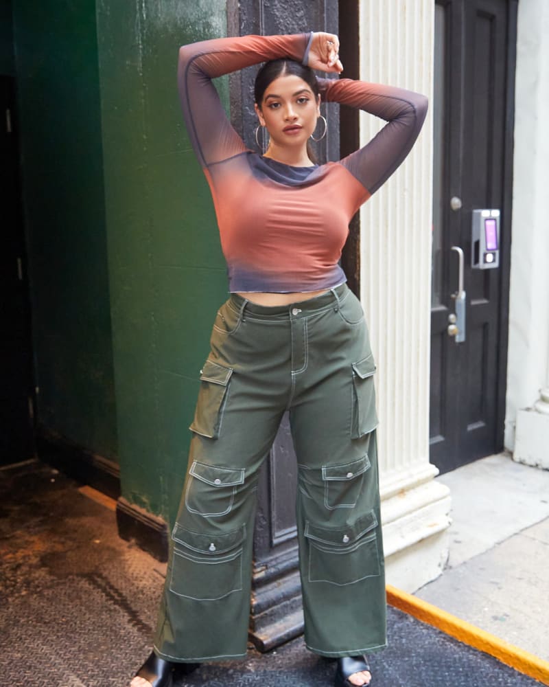 Jaida Wide Leg Cargo Pants - Olive Green