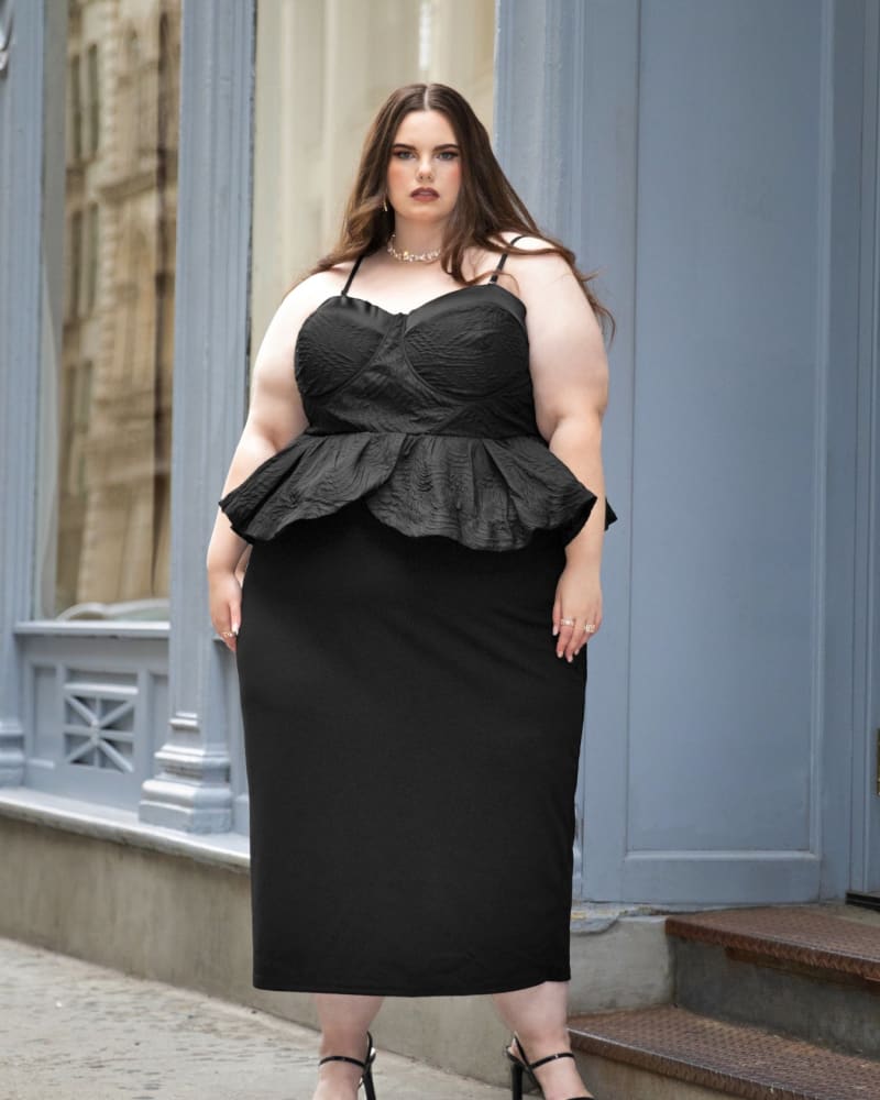 Plus Size Sleeveless Peplum Short Bodycon Dress Black