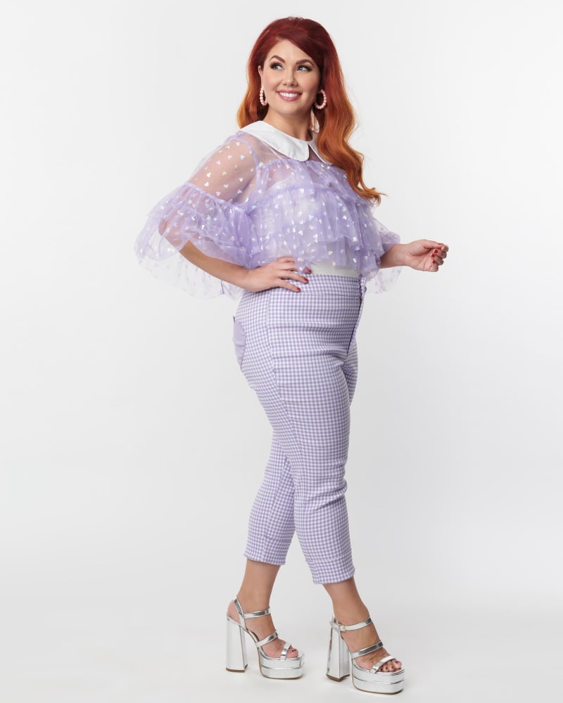 Smak Parlour Lavender Gingham Heart Pocket Smarty Pants Capri