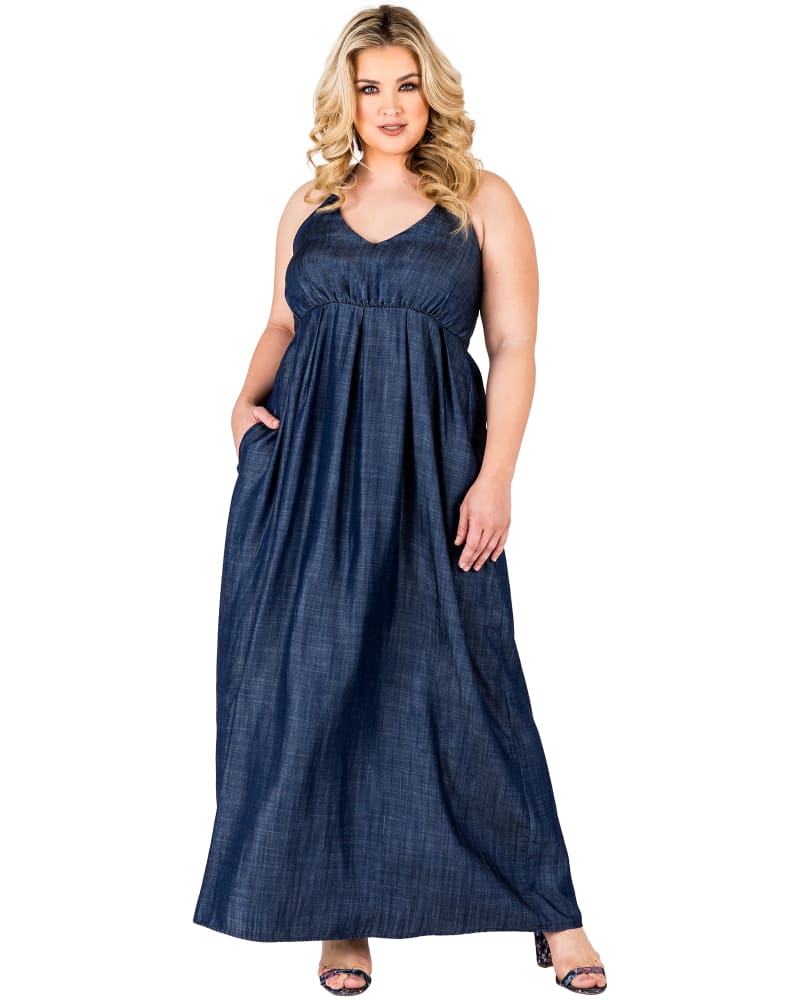 Women’s Denim Plus Size Maxi Dress With Side Pocket