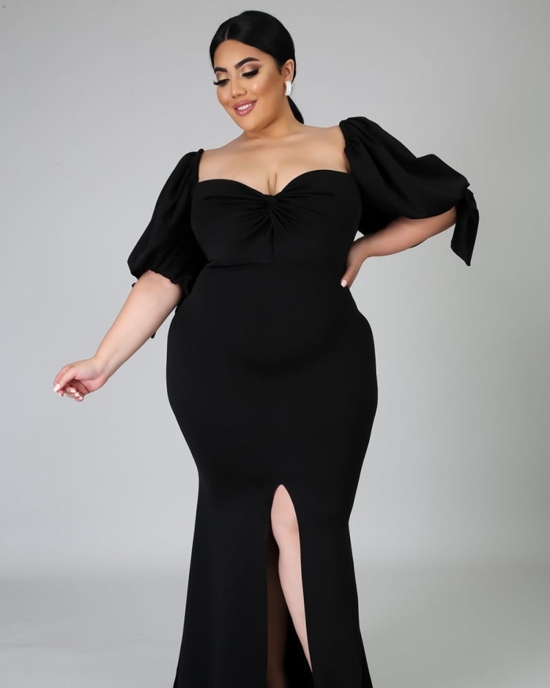 Built-In Shapewear Long Sleeve V-Neck Split Maxi Dress