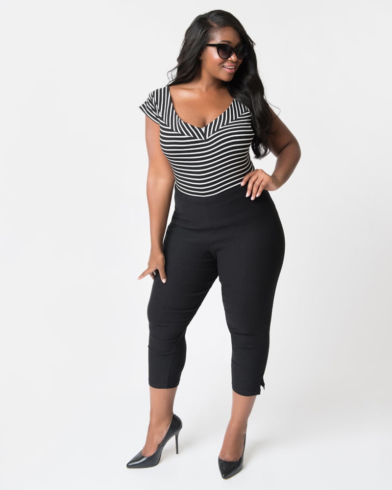 Plus Size Capris For Women - Cotton Capri Pants - Black - Tanya