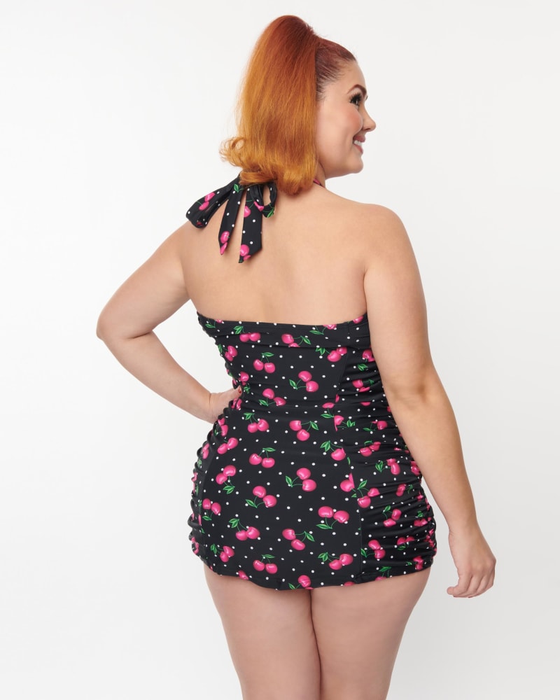 Pink one-piece swimsuit with cherry pattern - Pink