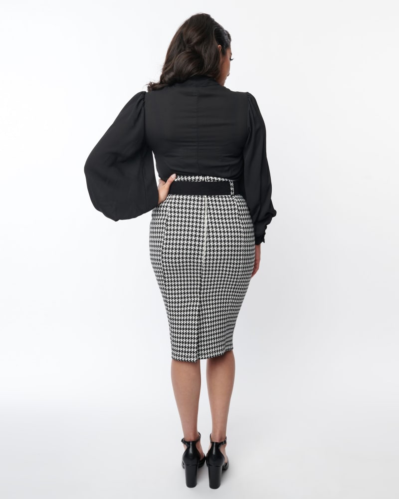 Belted Pencil-Skirt Dress in White & Black