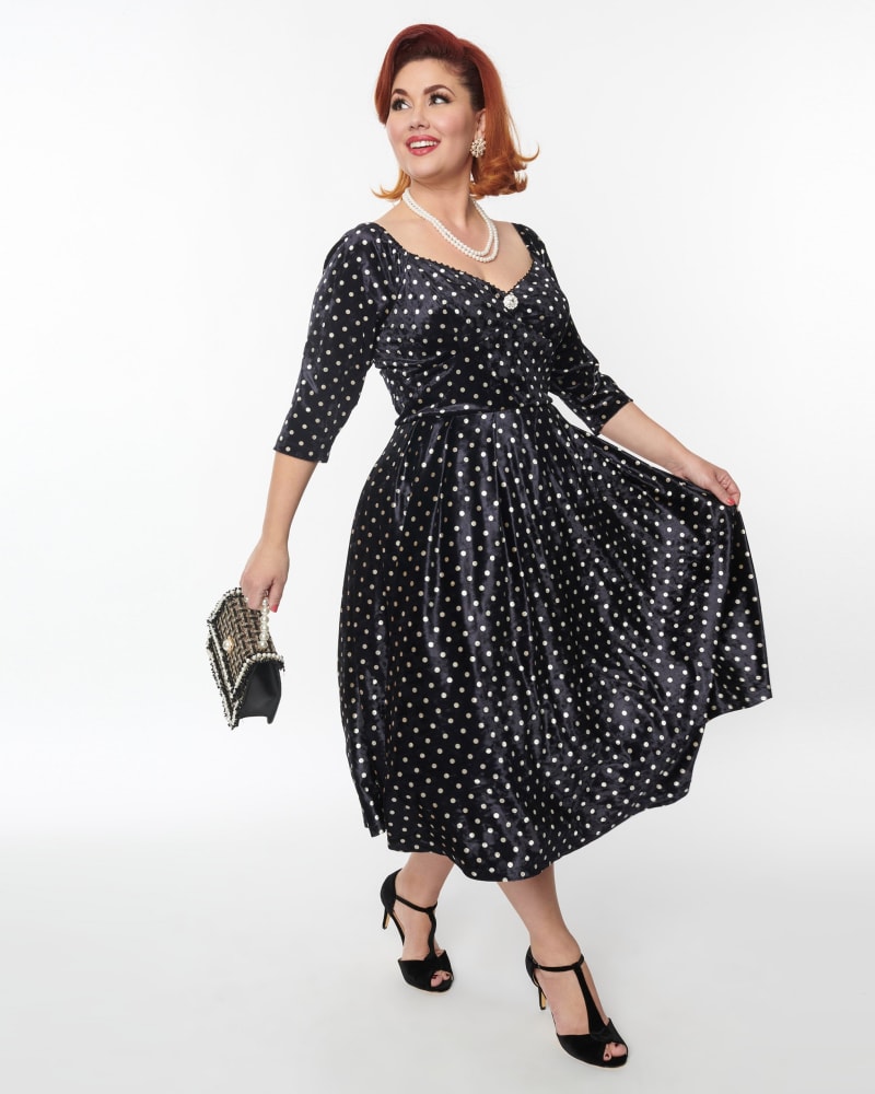 Unique Vintage Black Button Swing Dress