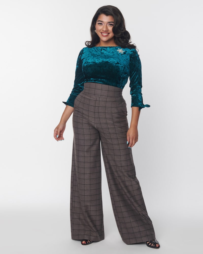 Unique Vintage Charcoal Windowpane High Waist Pants