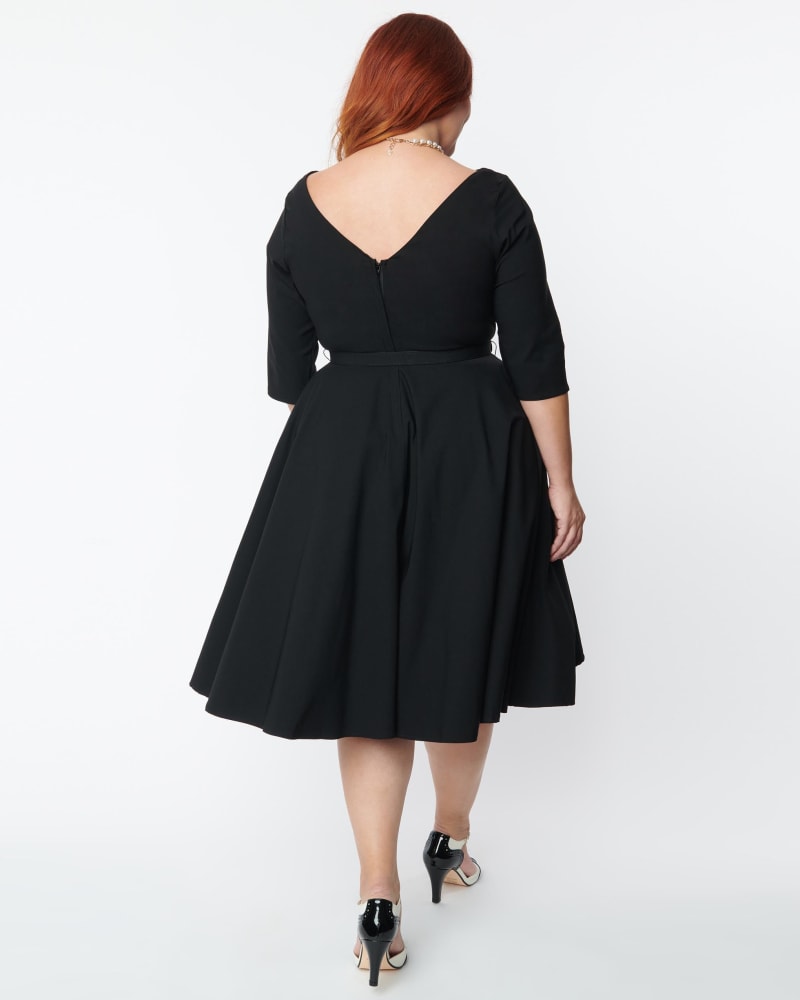 Unique Vintage Plus Size 1950s Black Devon Swing Dress