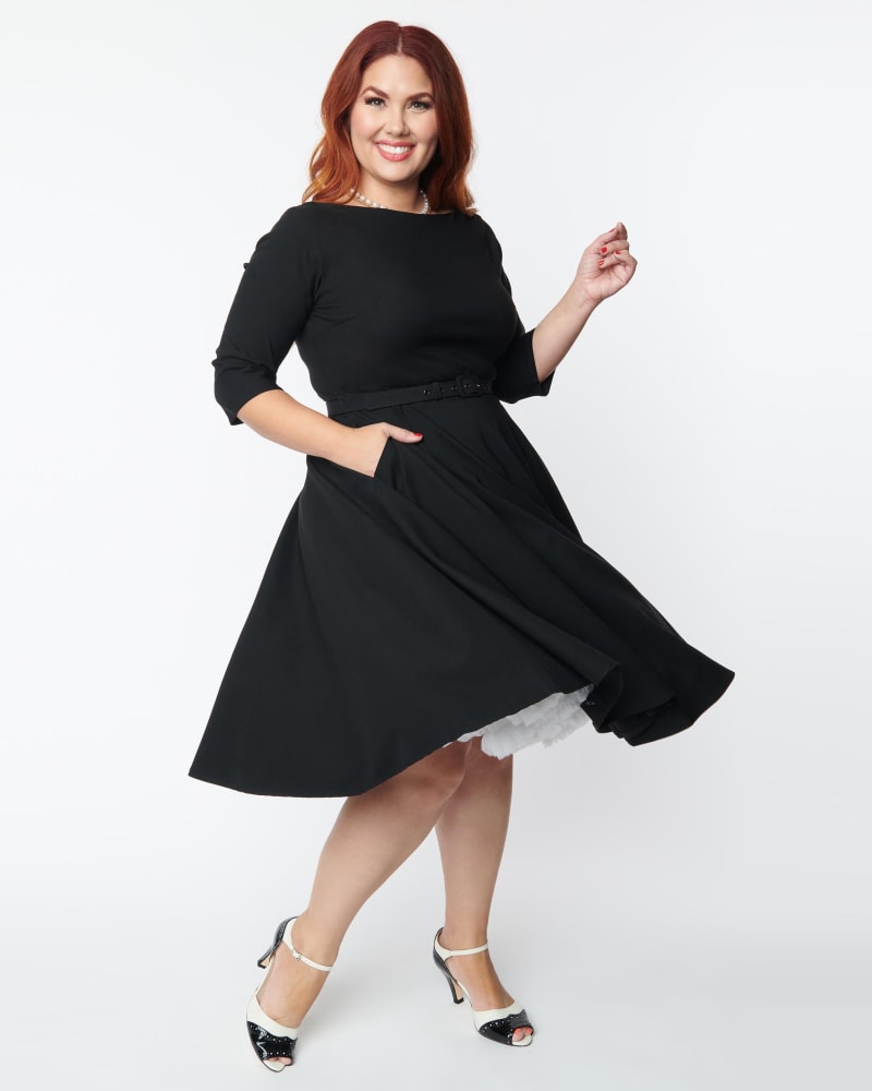 Unique Vintage Plus Size 1950S Black Devon Swing Dress | Black