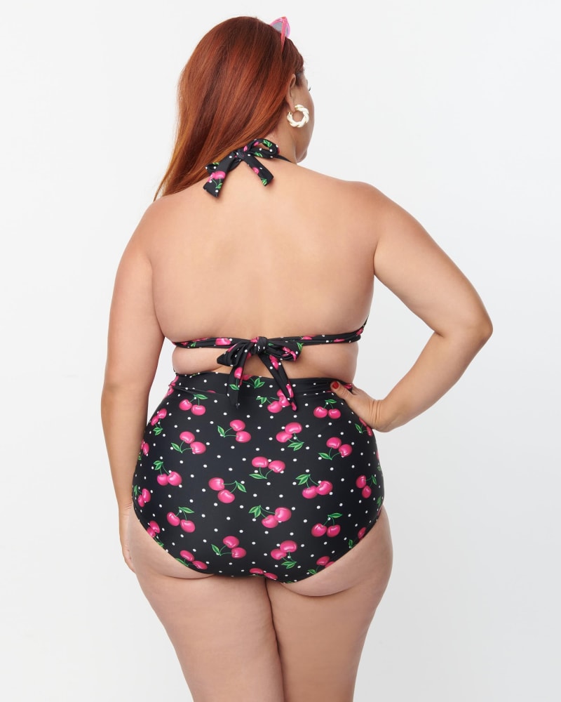 Unique Vintage Plus Size Black & Hot Pink Cherry Pin Dot Monroe Swim T