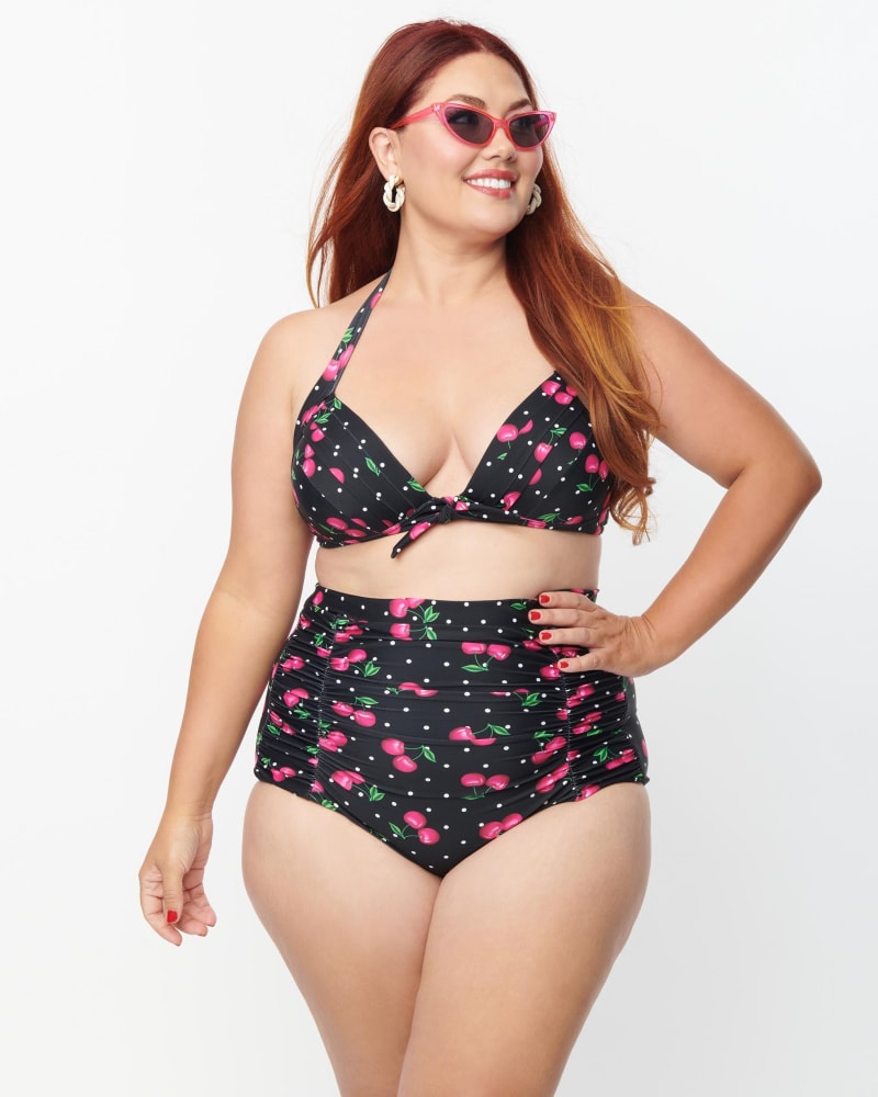 Plus Size Halter Cherry Boyshort Vintage Bathing Suit - 2xl