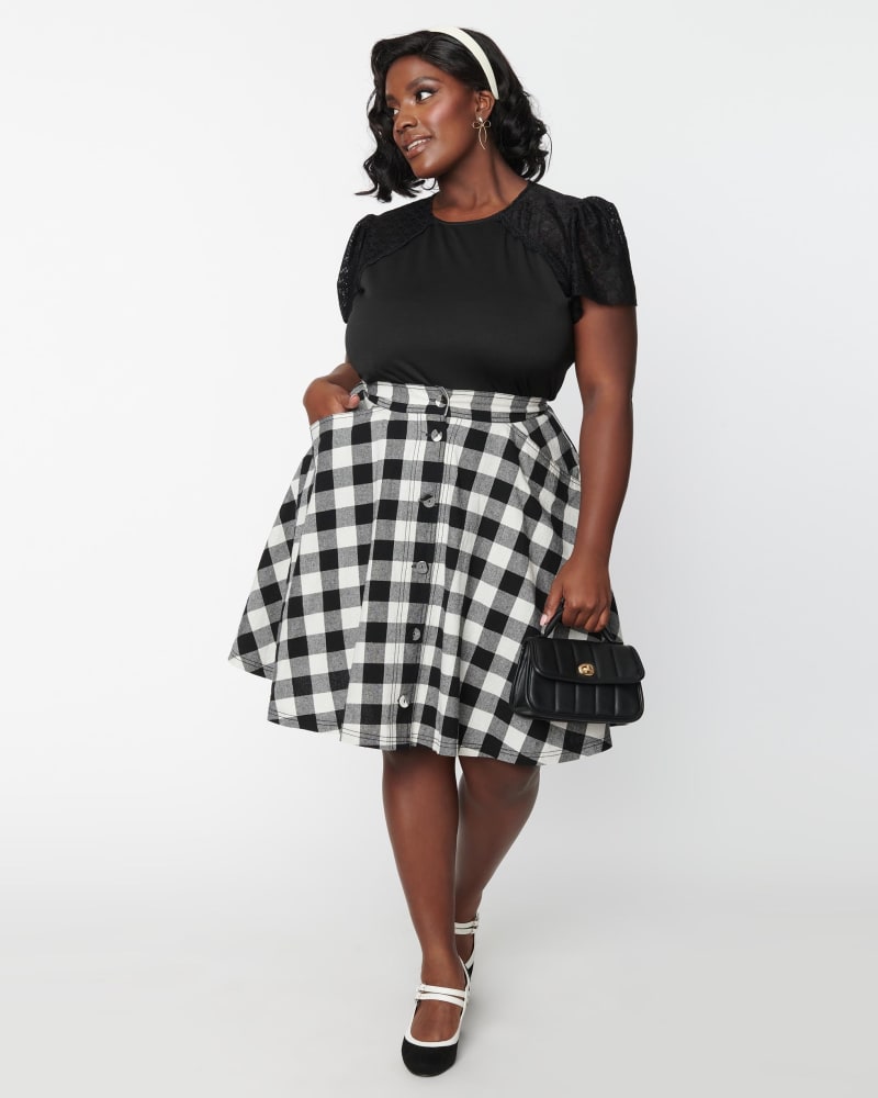 frost væske mølle Unique Vintage Plus Size Black & White Gingham Swing Skirt | Black & W