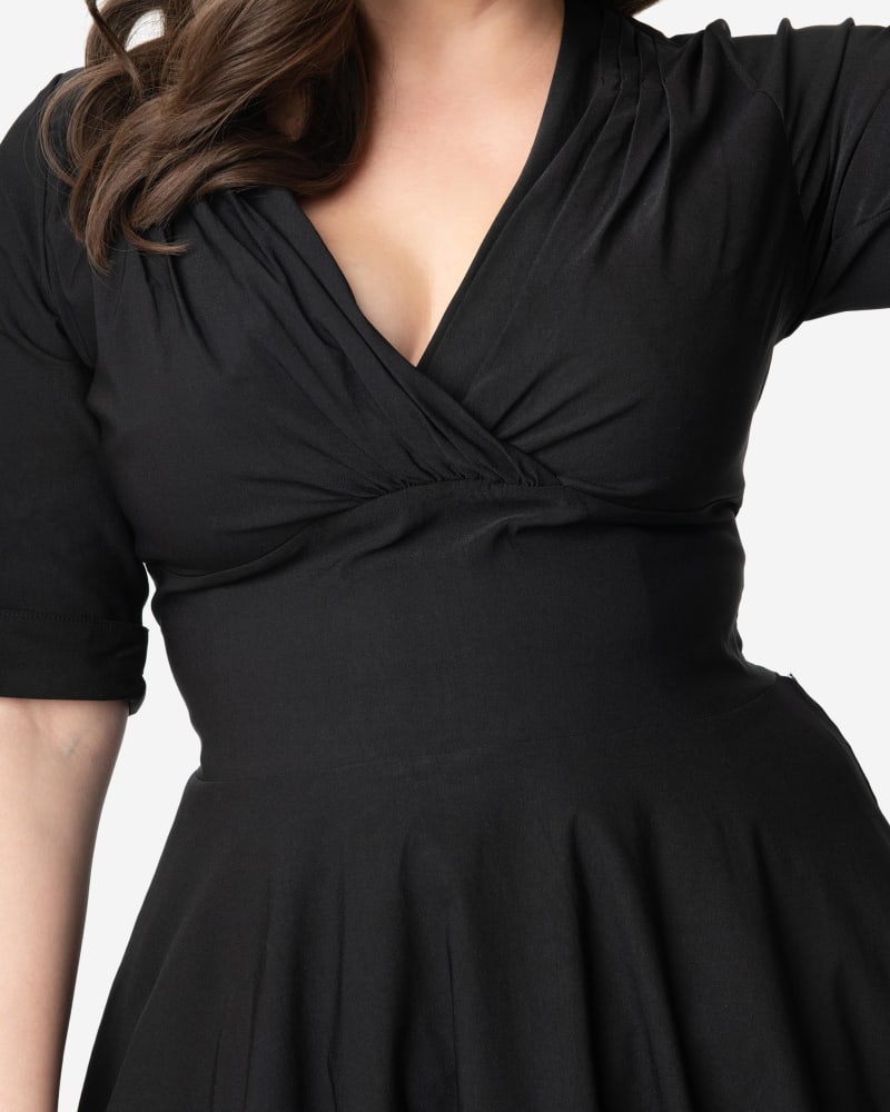 Unique Vintage Plus Size 1950s Black Devon Swing Dress