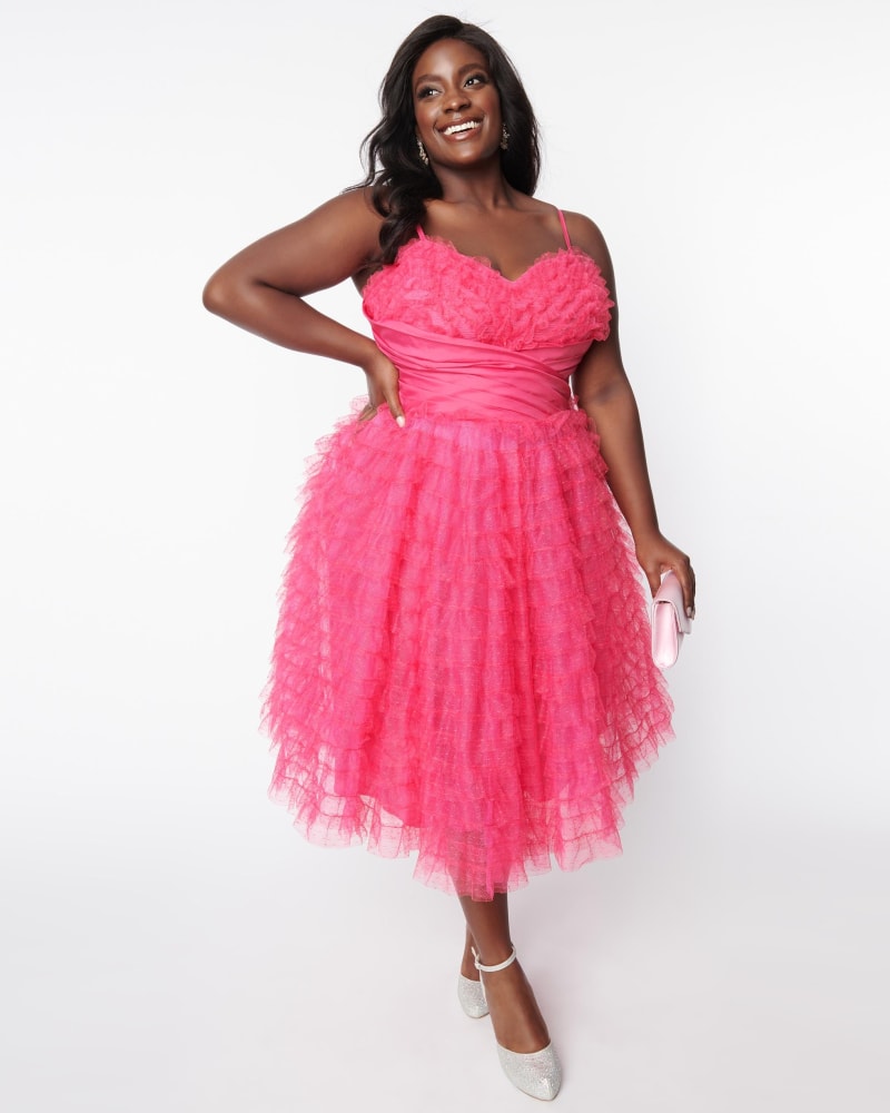 Unique Vintage Plus Size Hot Pink Tulle Cupcake Swing Dress