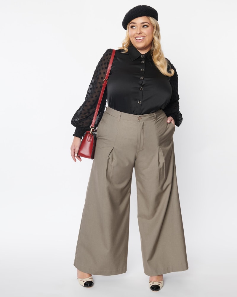 Unique Vintage Plus Size Warm Grey Wide Leg Pants