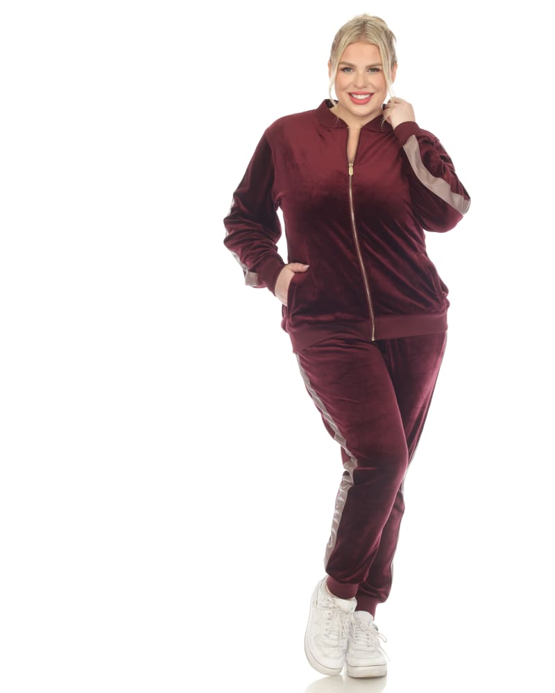 Plus Size White Mark 2-Piece Velour Tracksuit Set