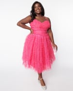 Unique Vintage Plus Size Hot Pink Devon Swing Dress