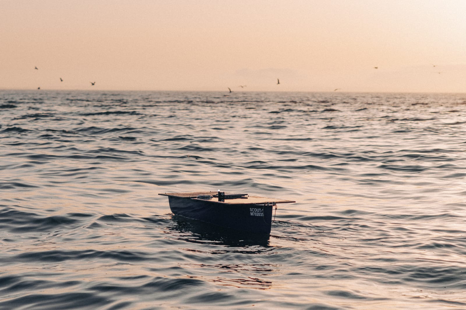 Scout USV autonomous surface vehicle on a persistent ocean data collection mission at sea