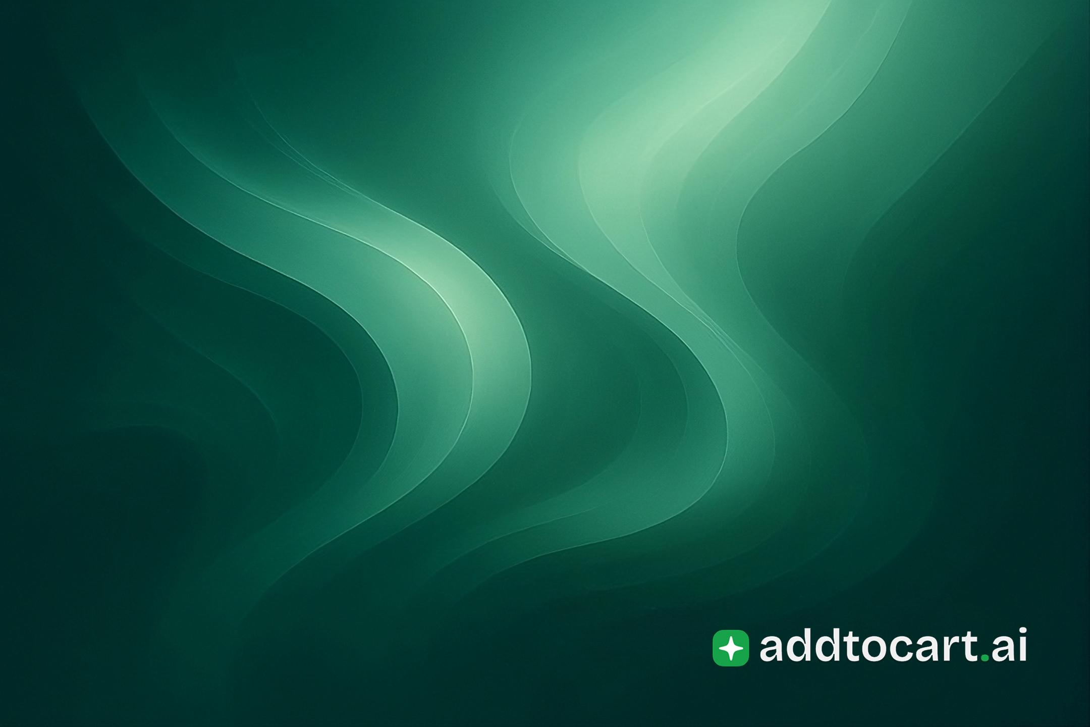 Abstract background with flowing, wavy bands of dark and light green. The addtocart.ai logo is in the bottom right corner.