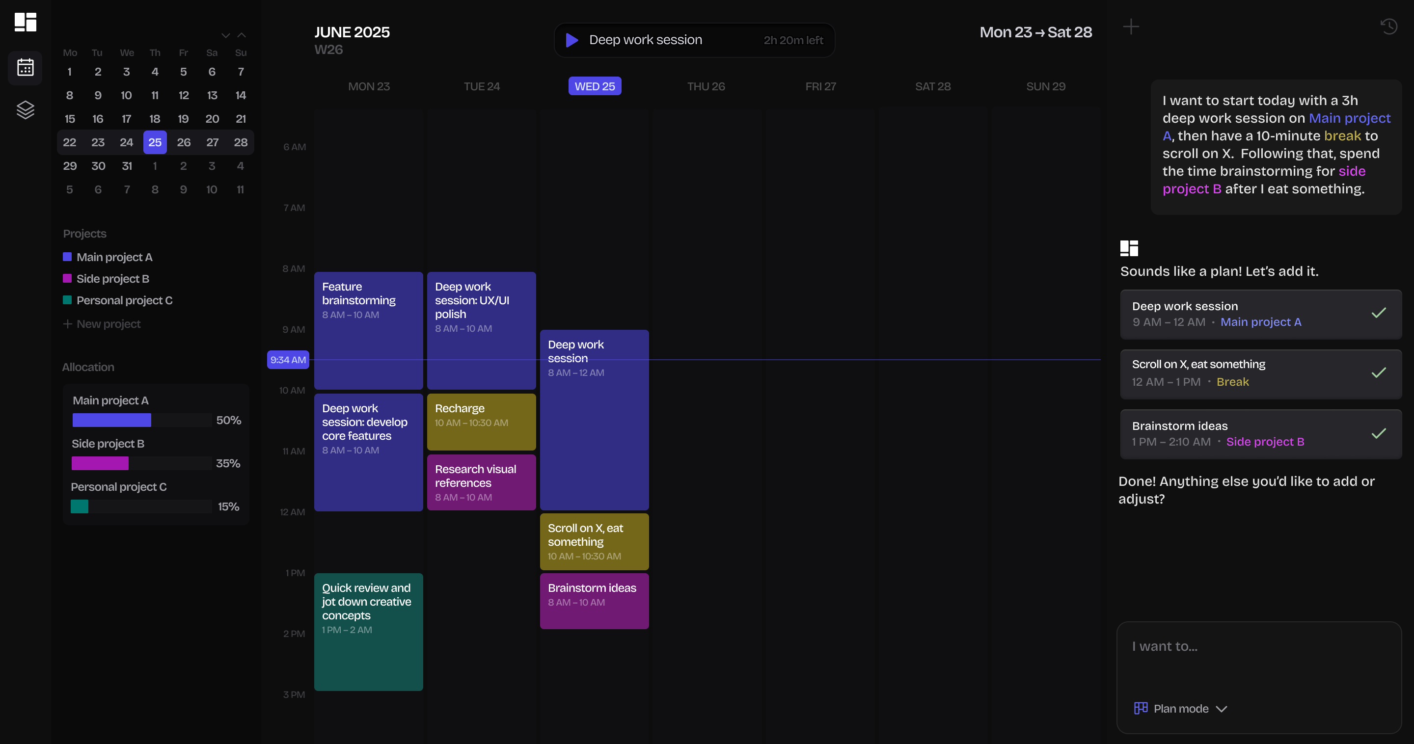 Reweek application mockup showing calendar interface