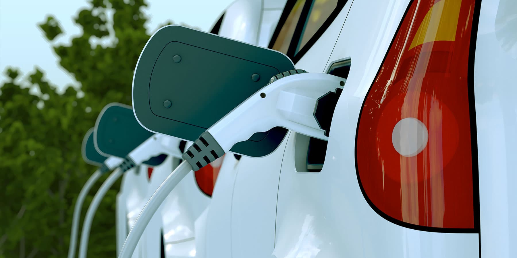 A fleet of EV cars charging