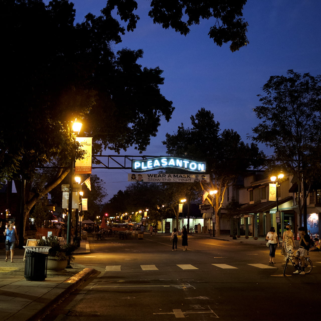 Image of Pleasanton street at night