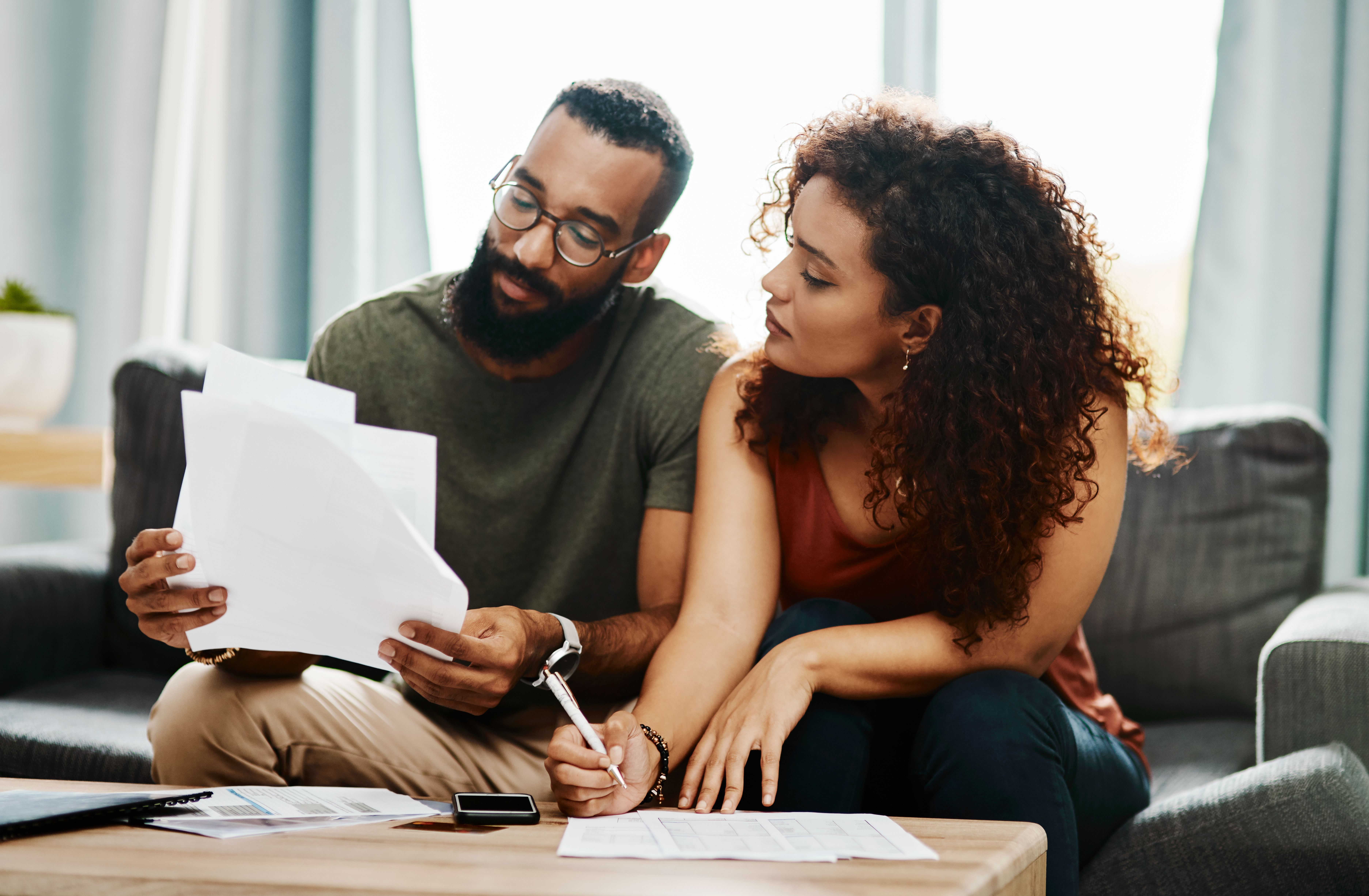 Couple paying their bills