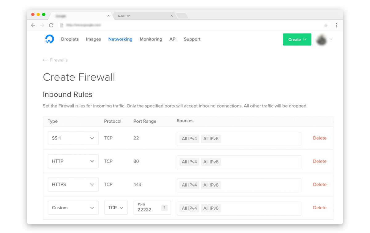 DigitalOcean Cloud Firewalls configuration for WordPress