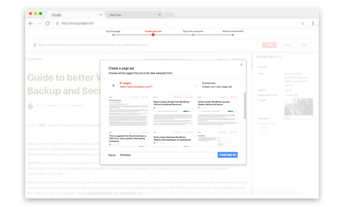 Google Data Highlighter Structured data page set and re-verify