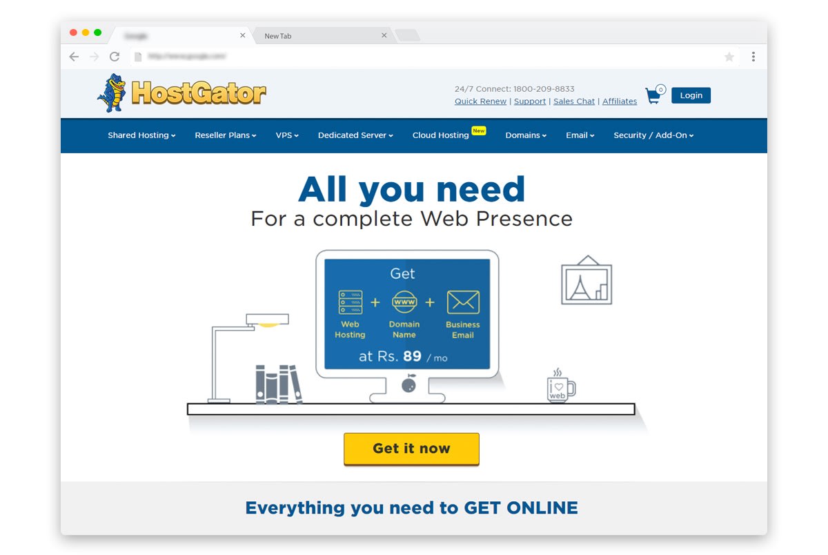 Hostgator India Web Hosting, Domain and Business Email at Rs 89