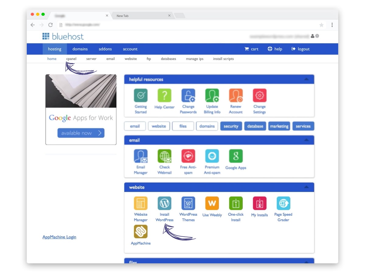 bluehost cpanel login