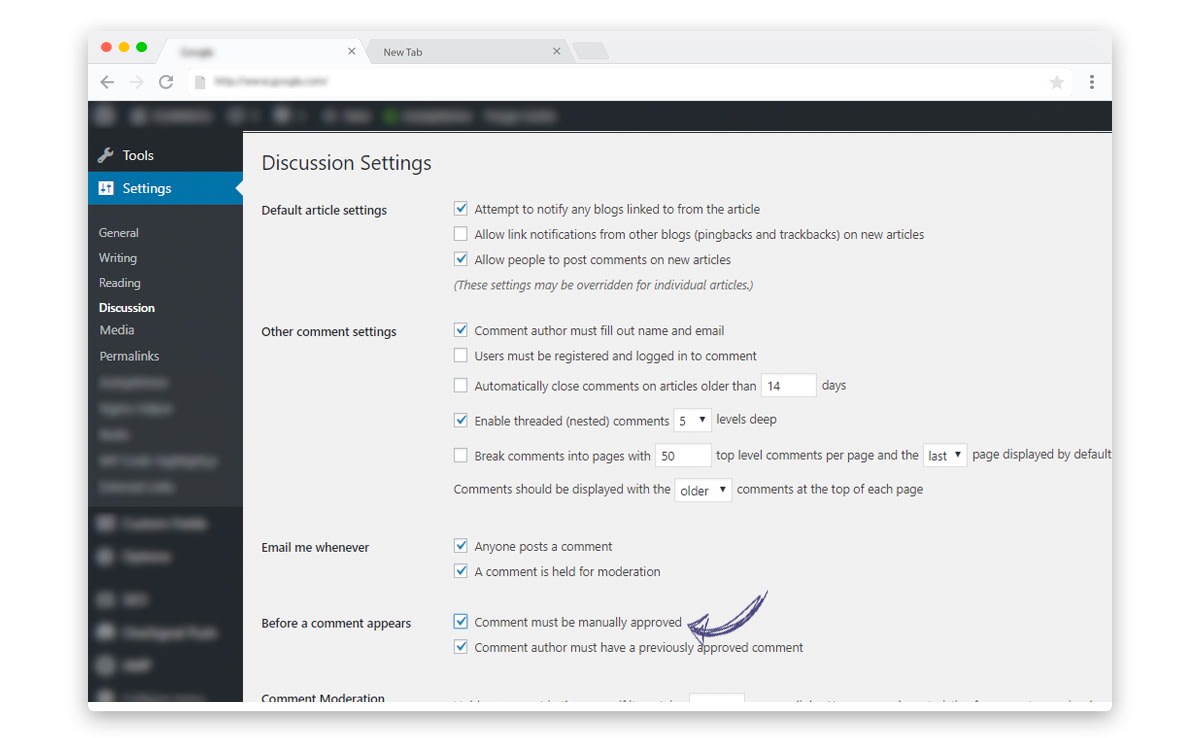 Correctly setup WordPress comments