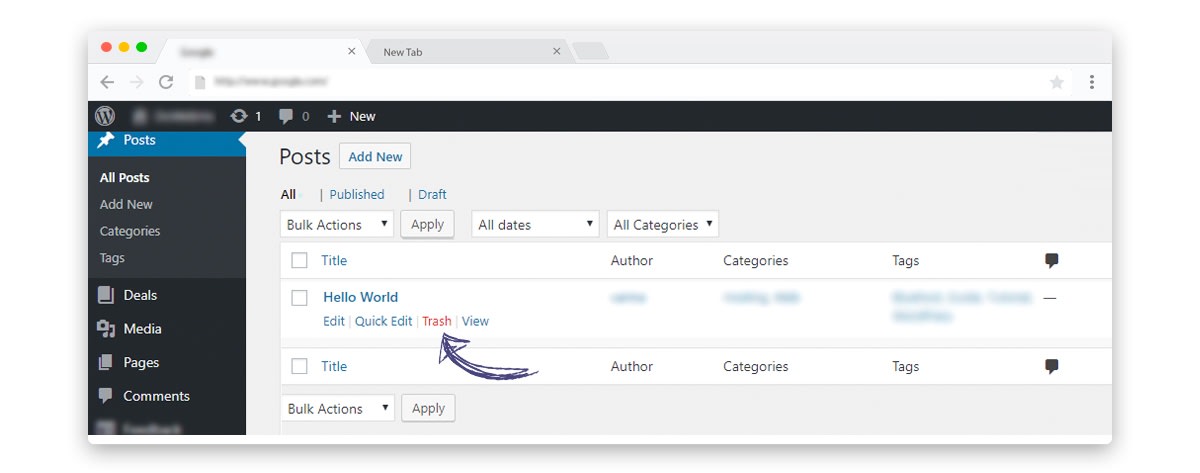 Remove the preinstalled dummy contents from WordPress Remove the preinstalled dummy contents from WordPress