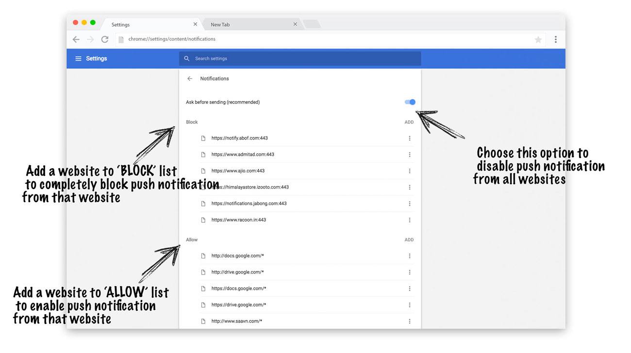 Chrome web browser push notification disable