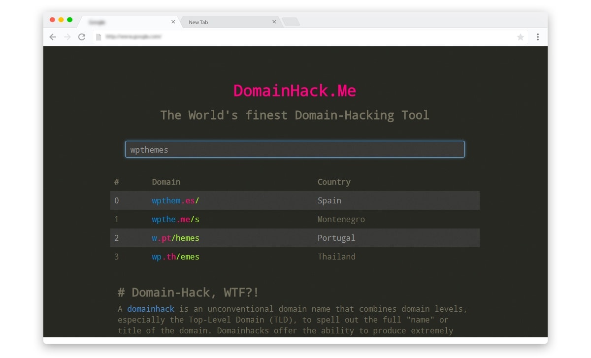 DomainHack.Me short domain name finder tool