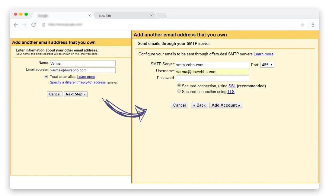 Gmail Alias adding Zoho Mail SMTP server details
