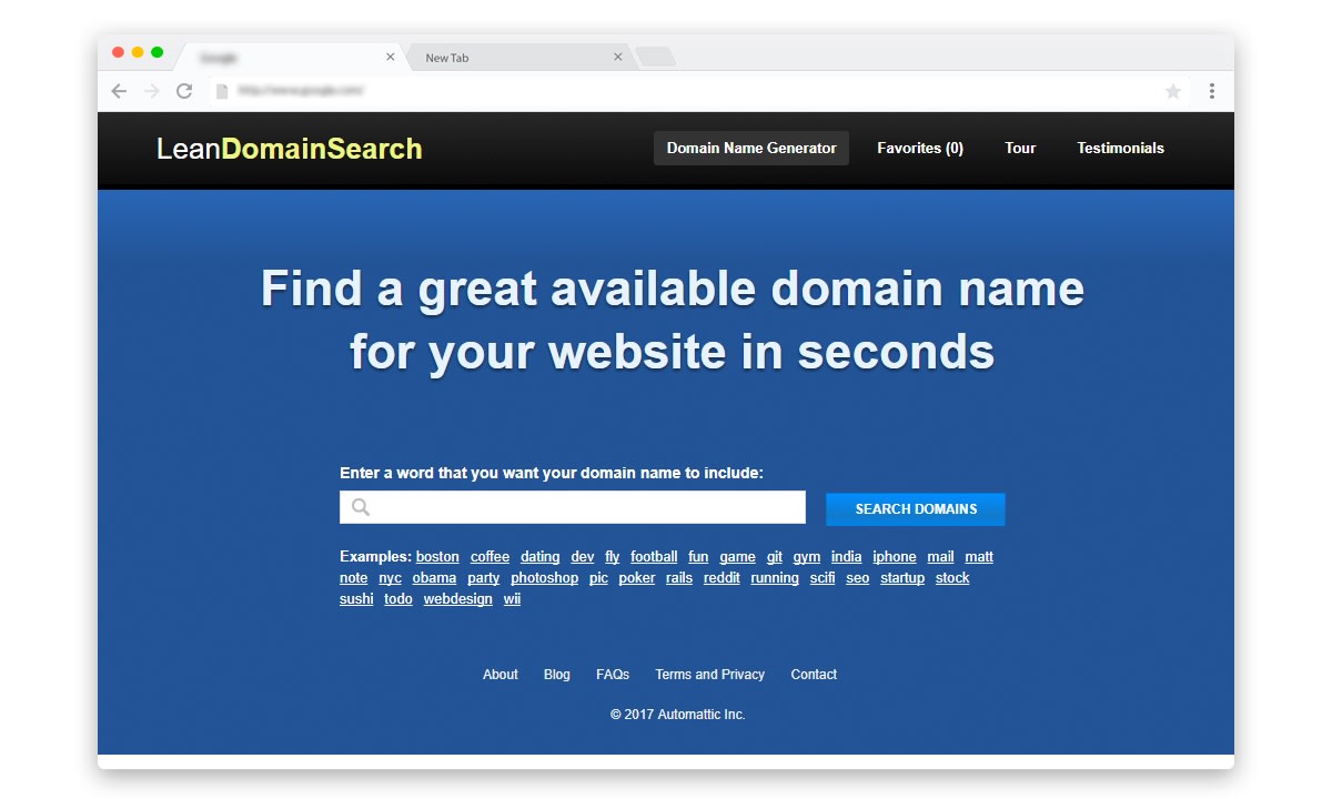 Lean domain search, automattic domain research tool