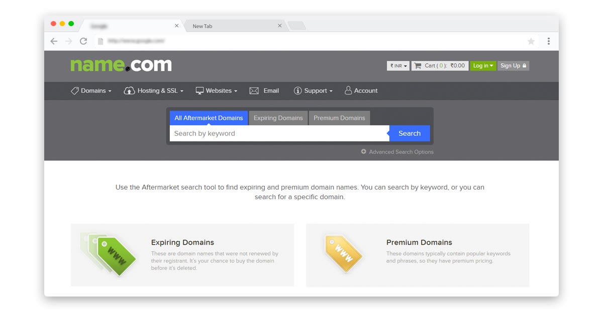 Name.com Aftermarket expiry and premium domain search tool