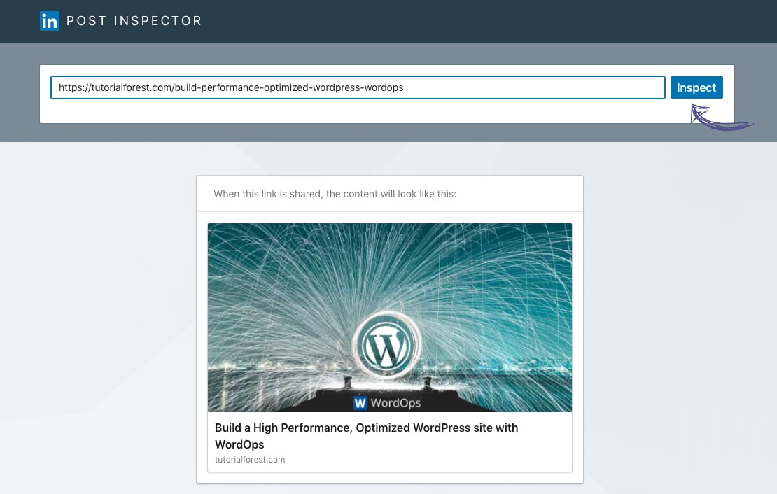 Clear shared website URL cache on LinkedIn via Post Inspector tool