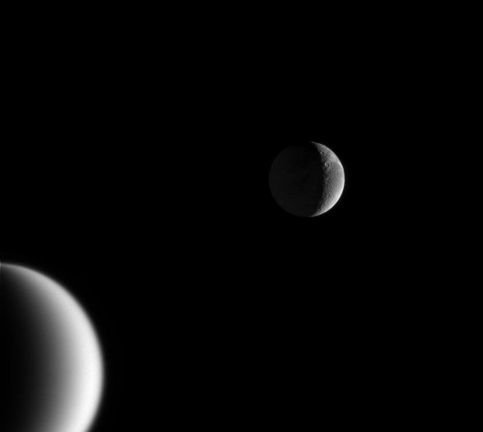 Crescents of Titan and Dione