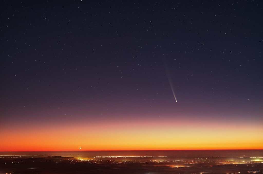 Comet at Moonrise
