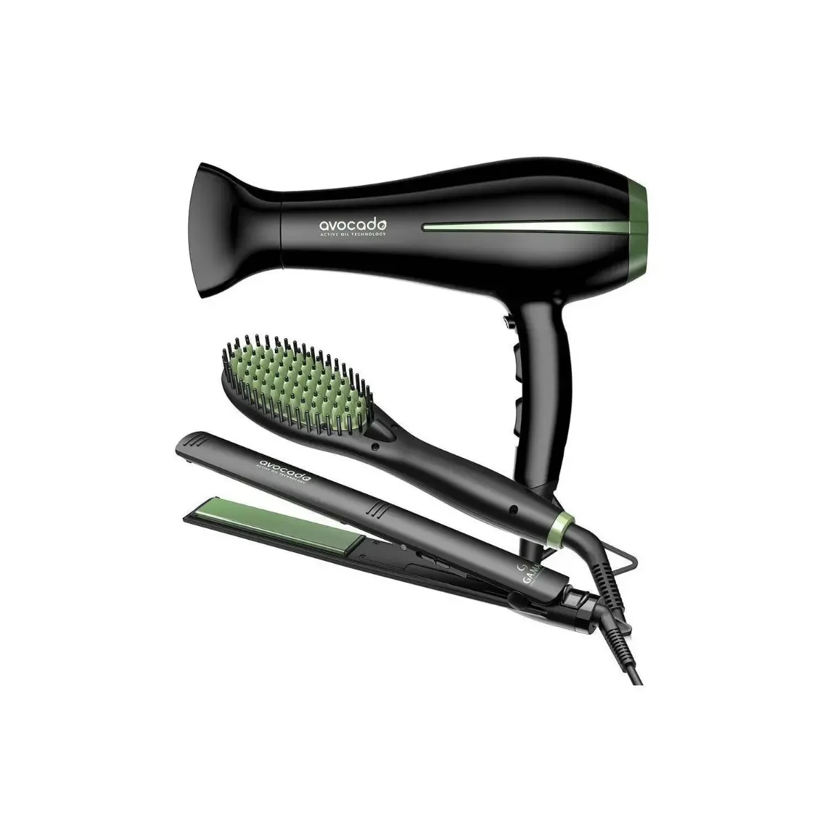 Set GAMA Avocado Plancha + Secadora + Cepillo mini