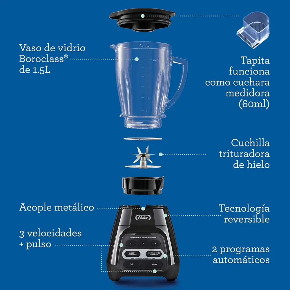 LICUADORA  CON  PROGRAMAS  AUTOMATICOS TECNOLOGIA  REVERSIBLE  COLOR  NEGRO — miniatura 2