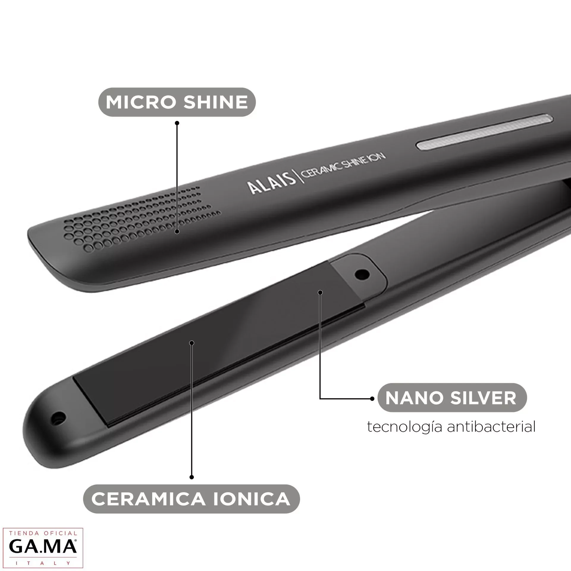 Plancha Gama Alais Ceramic Shine Ion Nano Silver — miniatura 2